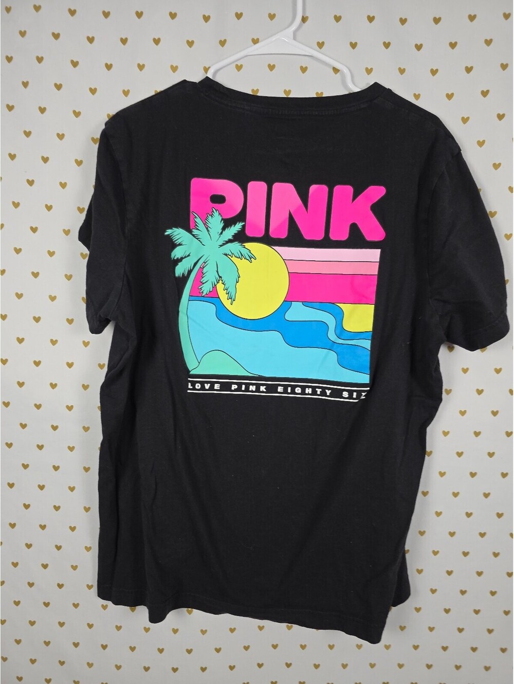Victorias Secret PINK Collectors Palm Tee shirt Black XL